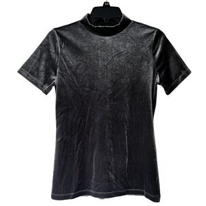 White House Black Market XS‎ Velvet Mock Neck Short Sleeve Blouse